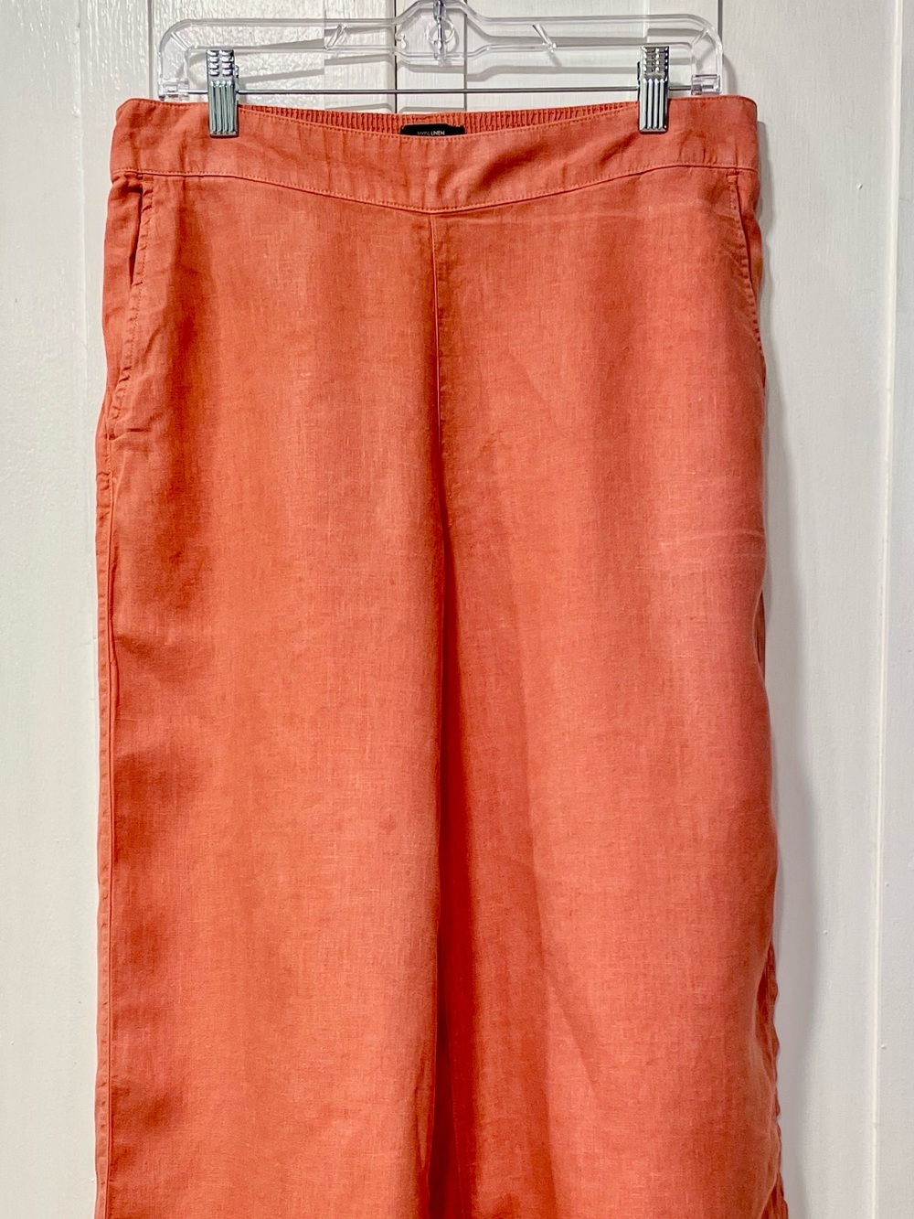 Tahari 100% Linen Coral Orange Wide Leg Crop Pants Elastic Back Waist Size L - Picture 4 of 9